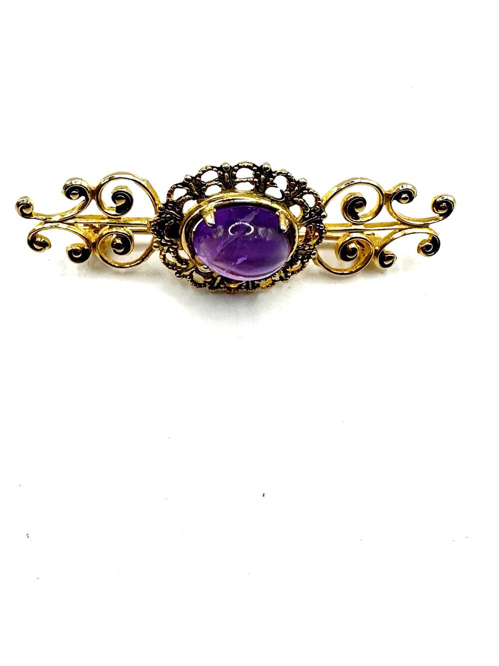 Brooch Pin Gold Purple Cabachon Marked 12kGFDOR 12k gold filled retro vintage